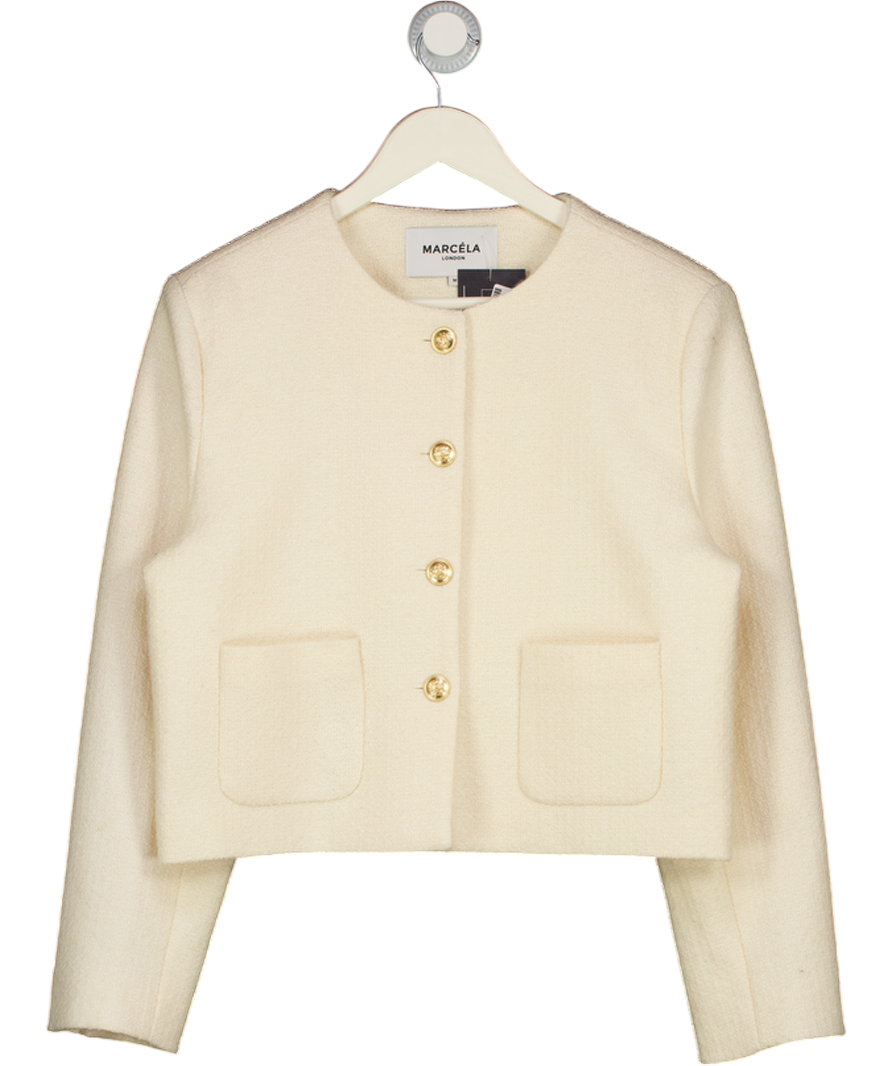 MARCELA LONDON Cream Ida Wool Tweed Jacket Ivory UK M