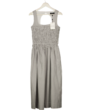 WHISTLES White & Grey Striped Seersucker Ruched Bodice Dress UK 12