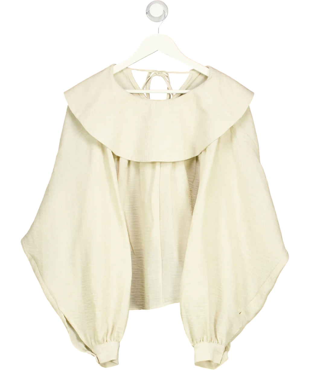 River Island Beige Crinkle Tie Front Large Collar Blouse UK 12