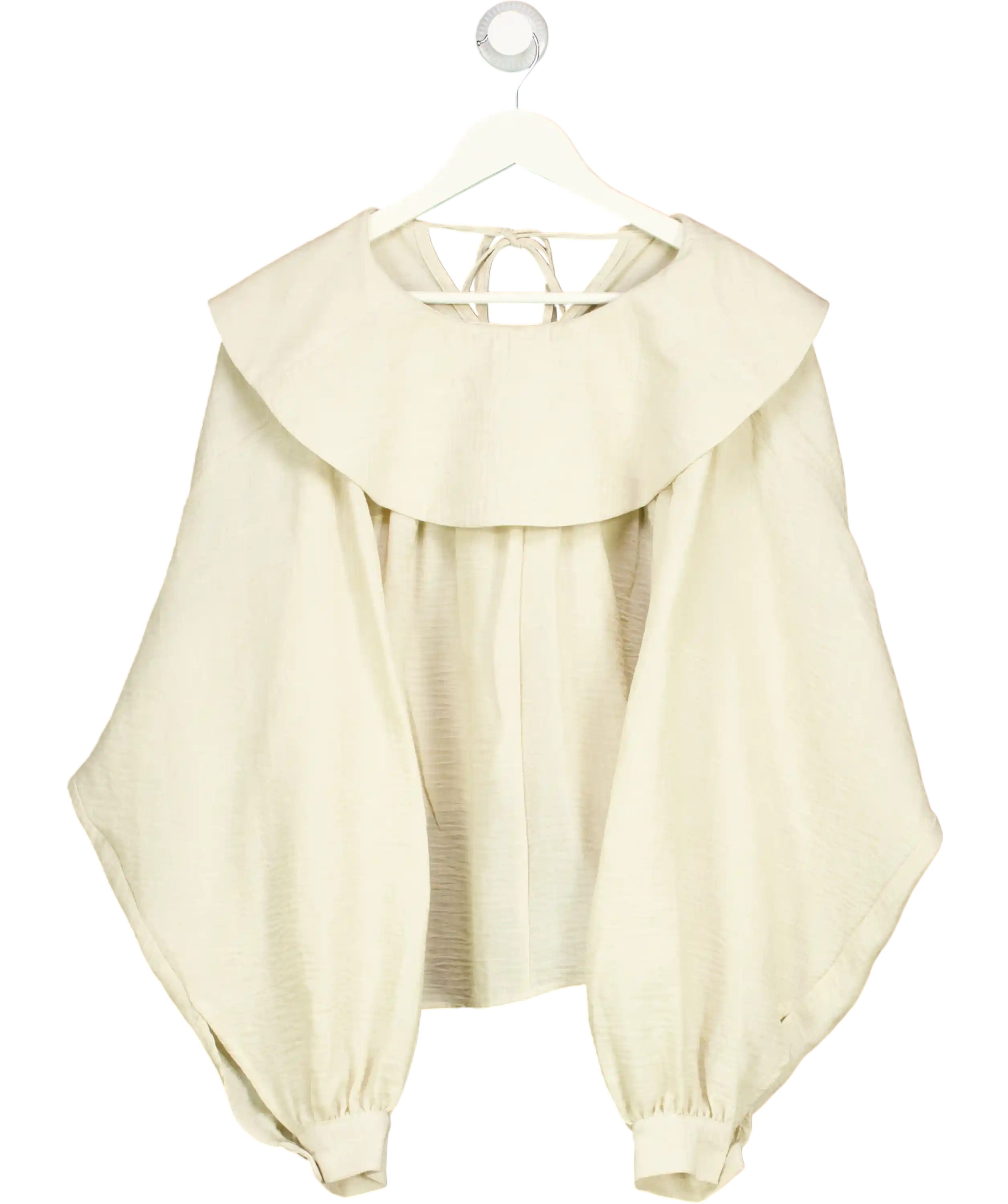 River Island Beige Crinkle Tie Front Large Collar Blouse UK 12