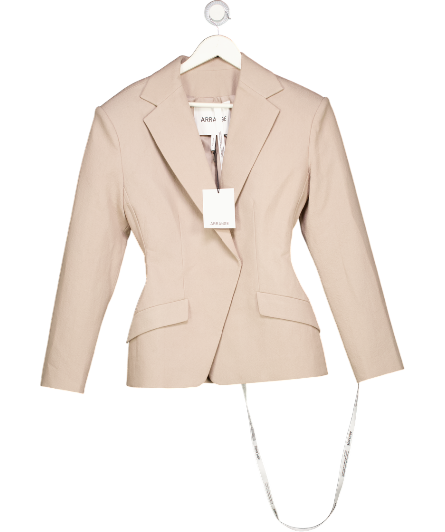 ARRANGE Tailored Cinched Waist Blazer In Taupe Beige UK 10