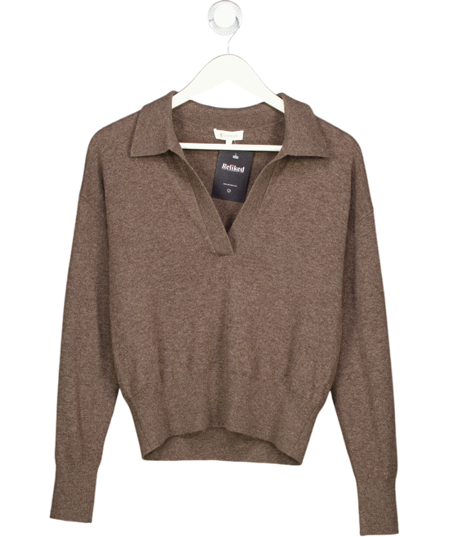 LILYSILK Brown 100% Cashmere Polo Shirt UK S