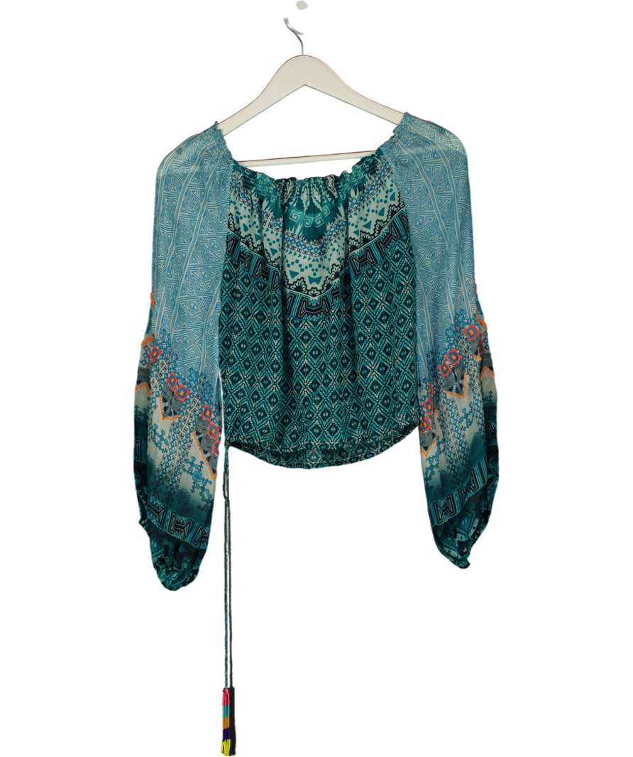 Rococo Sand Turquoise Blue Chiffon Ebroidered Top UK S