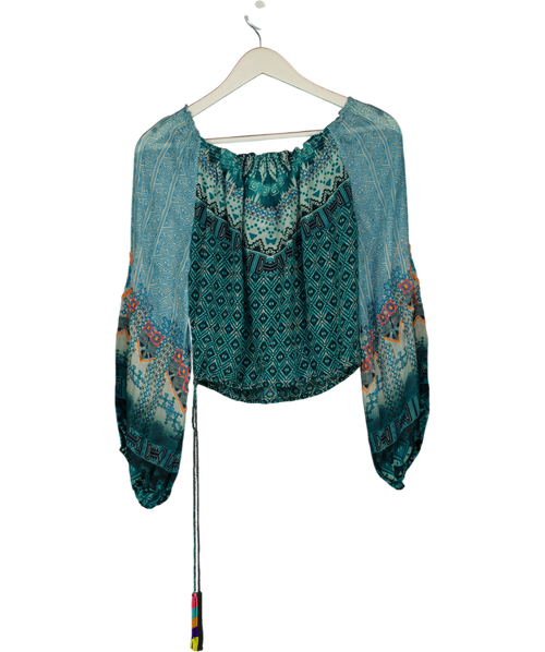 Rococo Sand Turquoise Blue Chiffon Ebroidered Top UK S