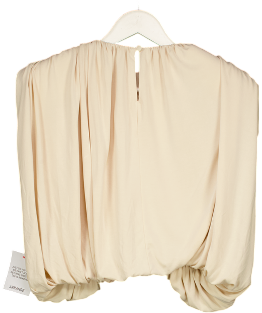 ARRANGE Beige Strong Shoulder Ruched Tee In Bone UK 10