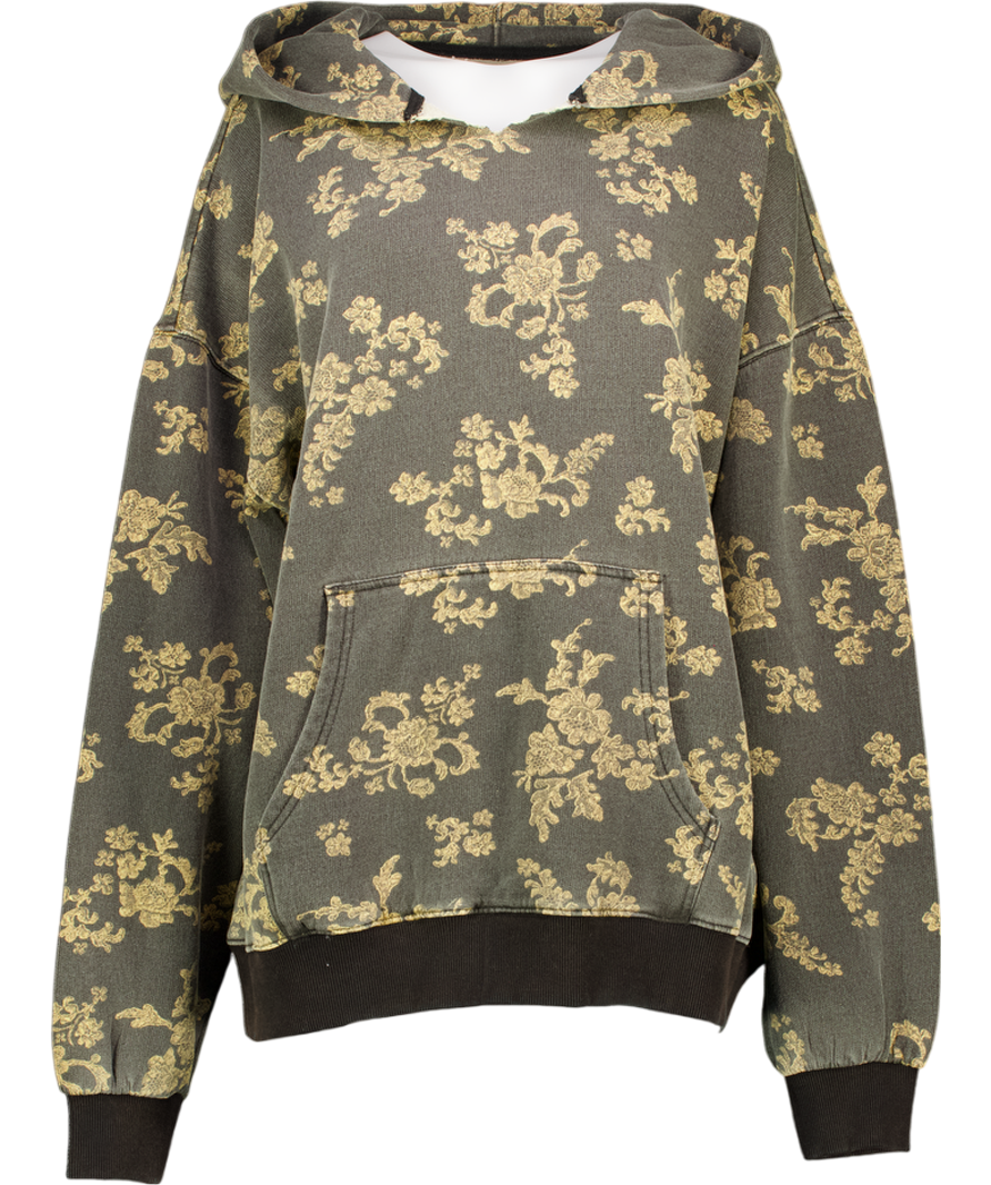 FREE PEOPLE We The Free Black Wash 'It's A Vibe' Printed Hoodie UK L