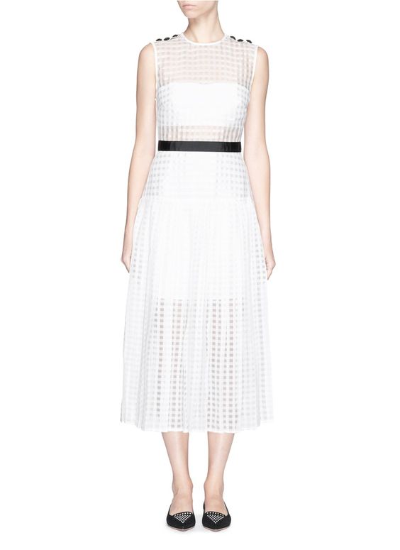 Self-Portrait White Sleeveless Midi Dress with Mesh Overlay UK 12