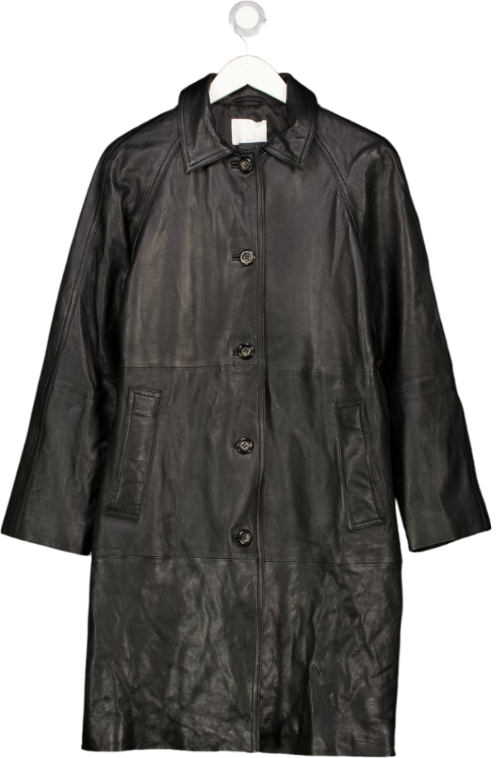 H&M Premium Selection Black Knee-length Coat In Soft Leather UK S