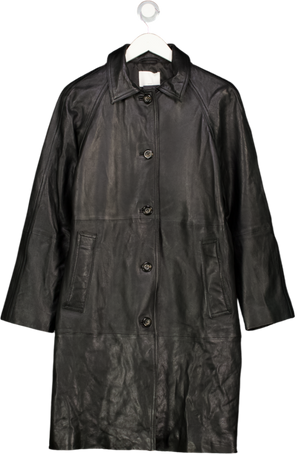 H&M Premium Selection Black Knee-length Coat In Soft Leather UK S