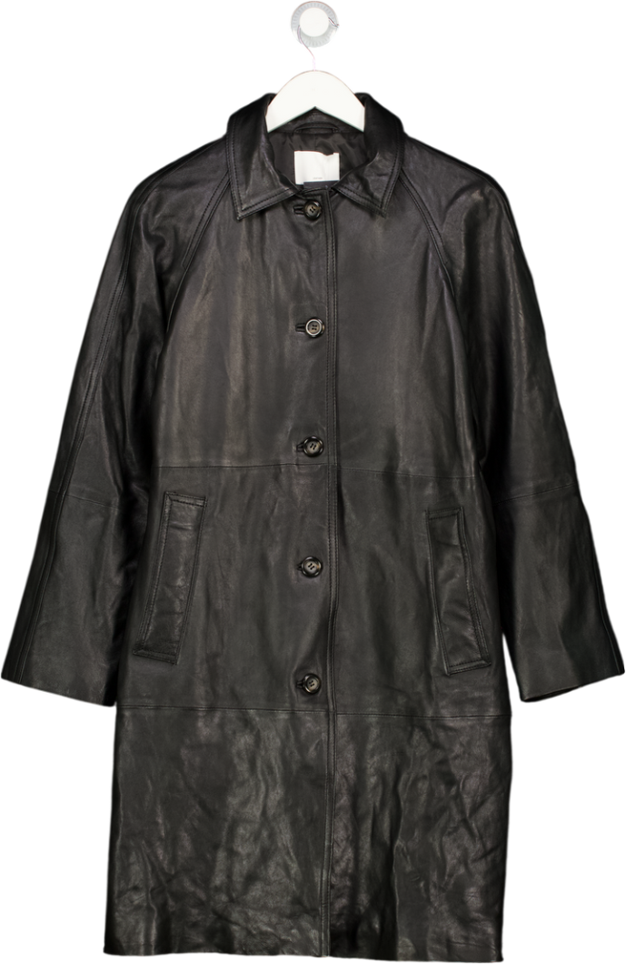 H&M Premium Selection Black Knee-length Coat In Soft Leather UK S