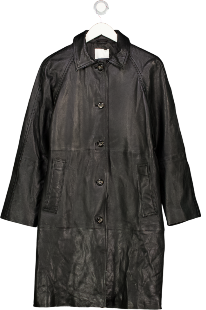 H&M Premium Selection Black Knee-length Coat In Soft Leather UK S