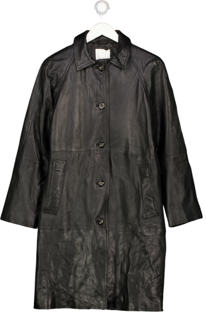 H&M Premium Selection Black Knee-length Coat In Soft Leather UK S