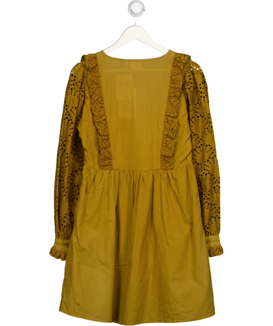 ATELIER REVE Brown 100% Cotton Long Sleeve Broderie Trim Dress Fr36 UK 8