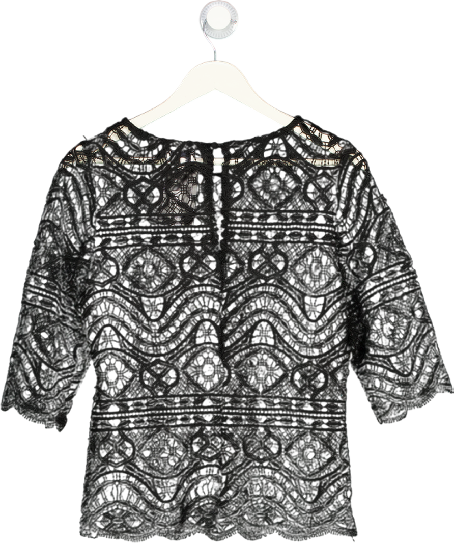 MIGUELINA Black La Ce Scalloped Hem Top UK M