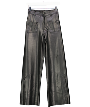 ZARA Black Cropped Straight Leg Patch Pocket Faux Leather Trousers UK 4