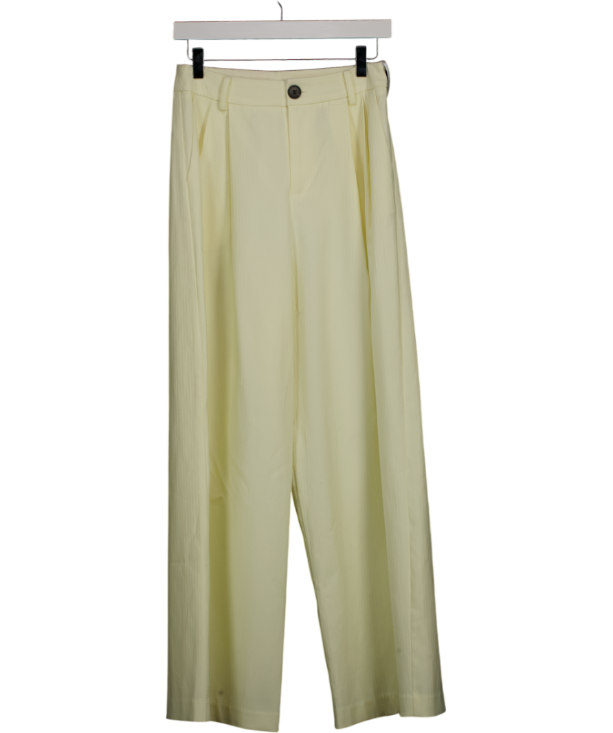 ANCOSTI Cream Jacquard Stripe Pleated Wide Leg Trousers UK M