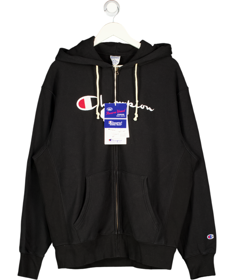 Champion Black Reverse Weave Full Zip Hoodie Sweatshirt UK L