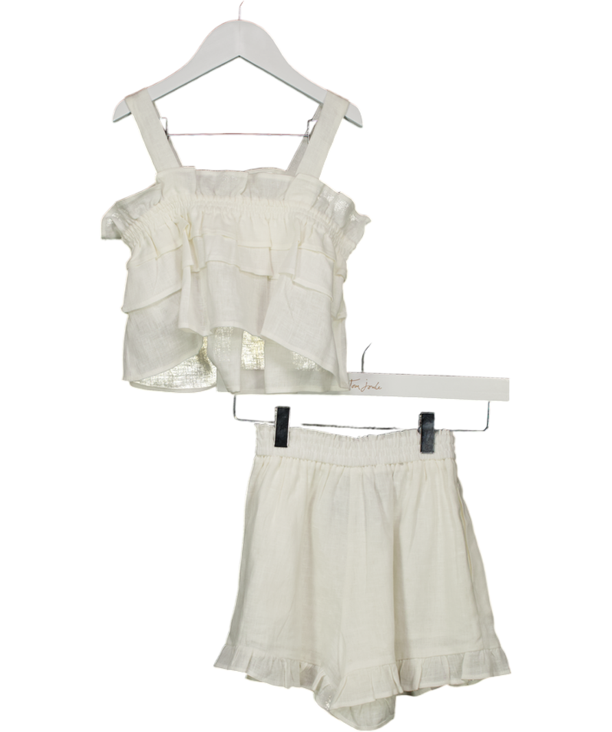 ZARA 2-piece Ivory White 100% Linen Roffle Top And Shorts Set 8-9 Years