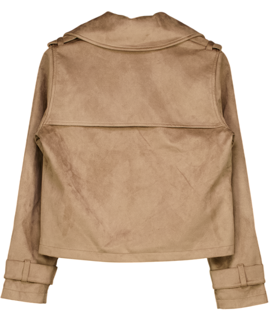 THREADBARE Brown Suedette Cropped Trench Coat In Taupe UK 8