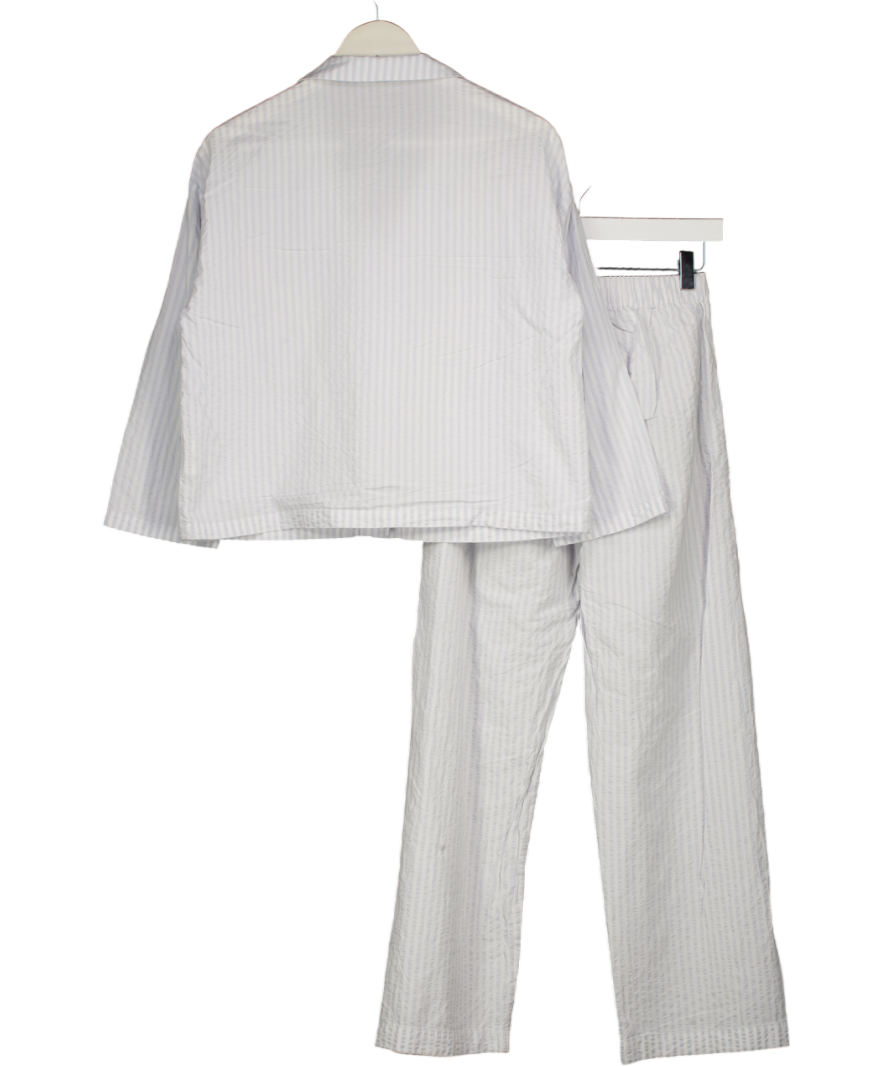 THE WHITE COMPANY White / Blue Striped 100% Cotton Seersucker Pyjama Set UK XS