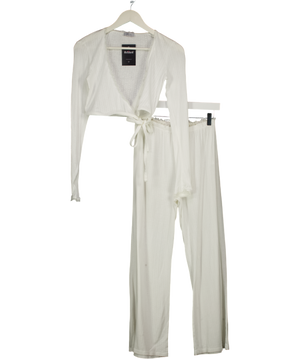Oh Polly White 2-piece Pointelle Lou Top And Libby Straight Leg Pyjama Trousers UK S