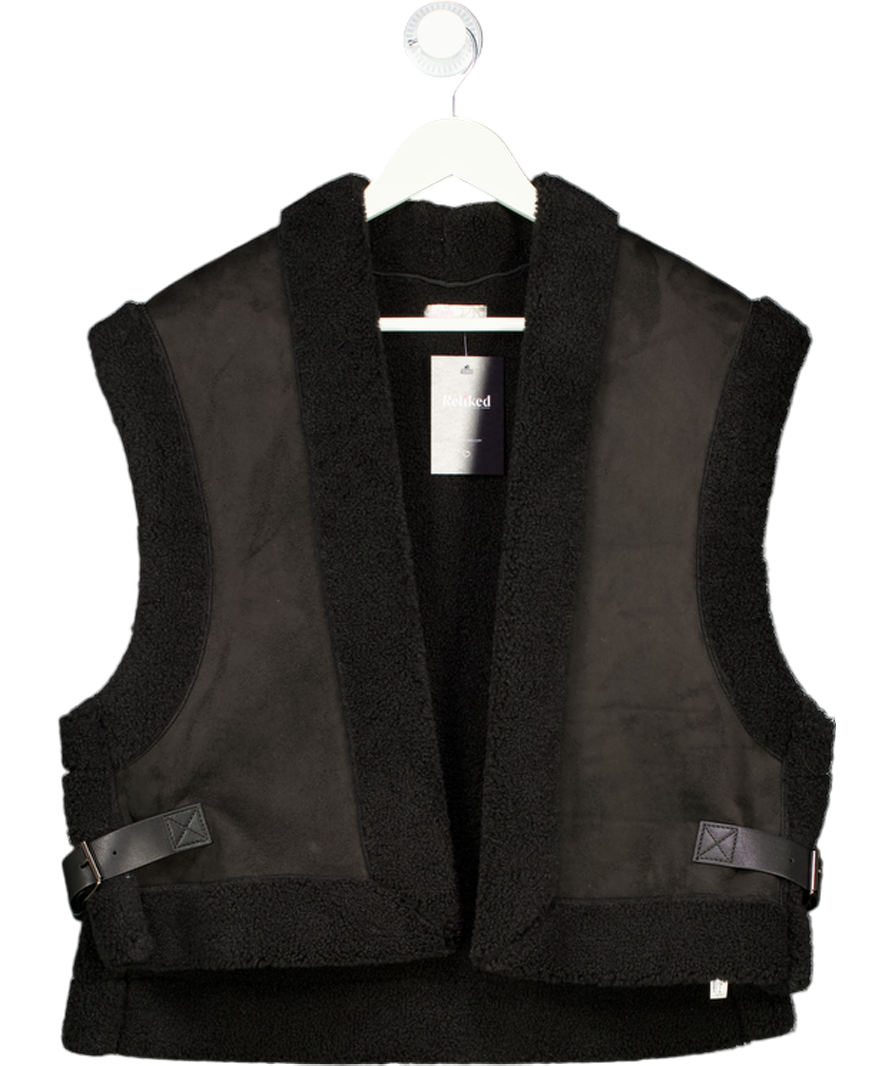 Free People Black Marianna Vegan Supersoft Suede / Shearling Gilet One Size