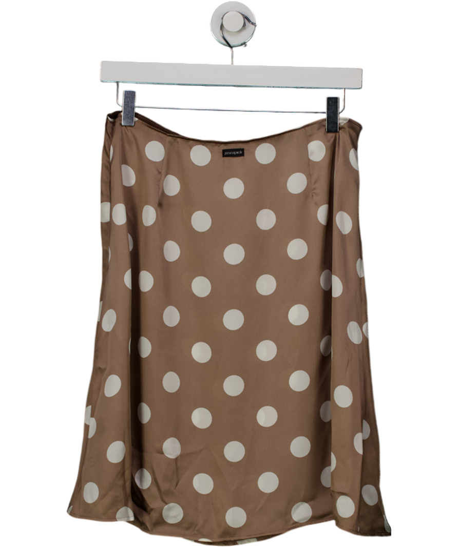 JINNIPICK Beige / White Polka Dot Sheer Mini Slip Skirt UK M