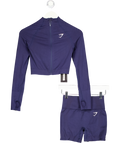 GYMSHARK 2-piece Navy Blue Seamless  Zip Up Jacket And Bike Shorts Set UK XS/S