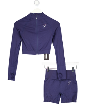 GYMSHARK 2-piece Navy Blue Seamless  Zip Up Jacket And Bike Shorts Set UK XS/S