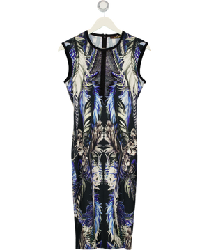 ROBERTO CAVALLI Blue / Multi Lace Insert Shift Midi Dress It44 UK 12