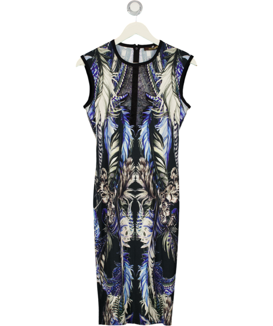 ROBERTO CAVALLI Blue / Multi Lace Insert Shift Midi Dress It44 UK 12