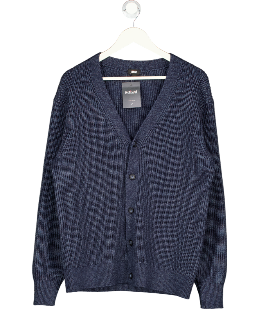 UNIQLO Blue Cotton Blend Knit V Neck Cardigan UK L