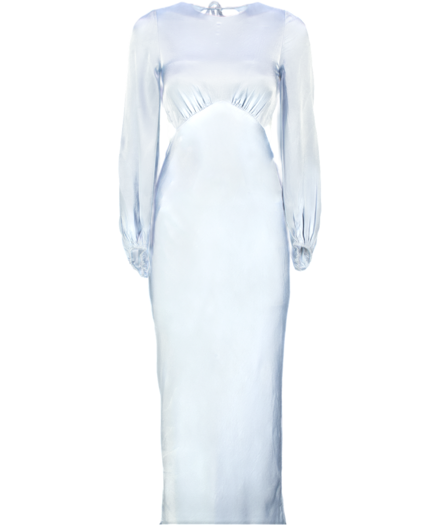 SHONA JOY Powder Blue Satin Open Back Long Sleeve Maxi Dress UK 8