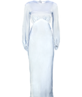 SHONA JOY Powder Blue Satin Open Back Long Sleeve Maxi Dress UK 8