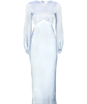 SHONA JOY Powder Blue Satin Open Back Long Sleeve Maxi Dress UK 6