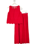 TALBOTS 2-piece Red Broderie Sleeveless Top And Trouser Set With Scalloped Edge UK S