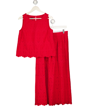 TALBOTS 2-piece Red Broderie Sleeveless Top And Trouser Set With Scalloped Edge UK S