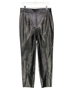 ZARA Black Faux Croc Straight Leg Trousers UK L