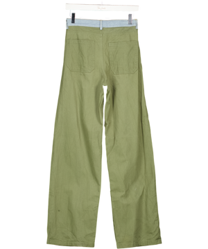DAHLIA Green Khaki & Blue Denim Straight Leg Trousers UK XS