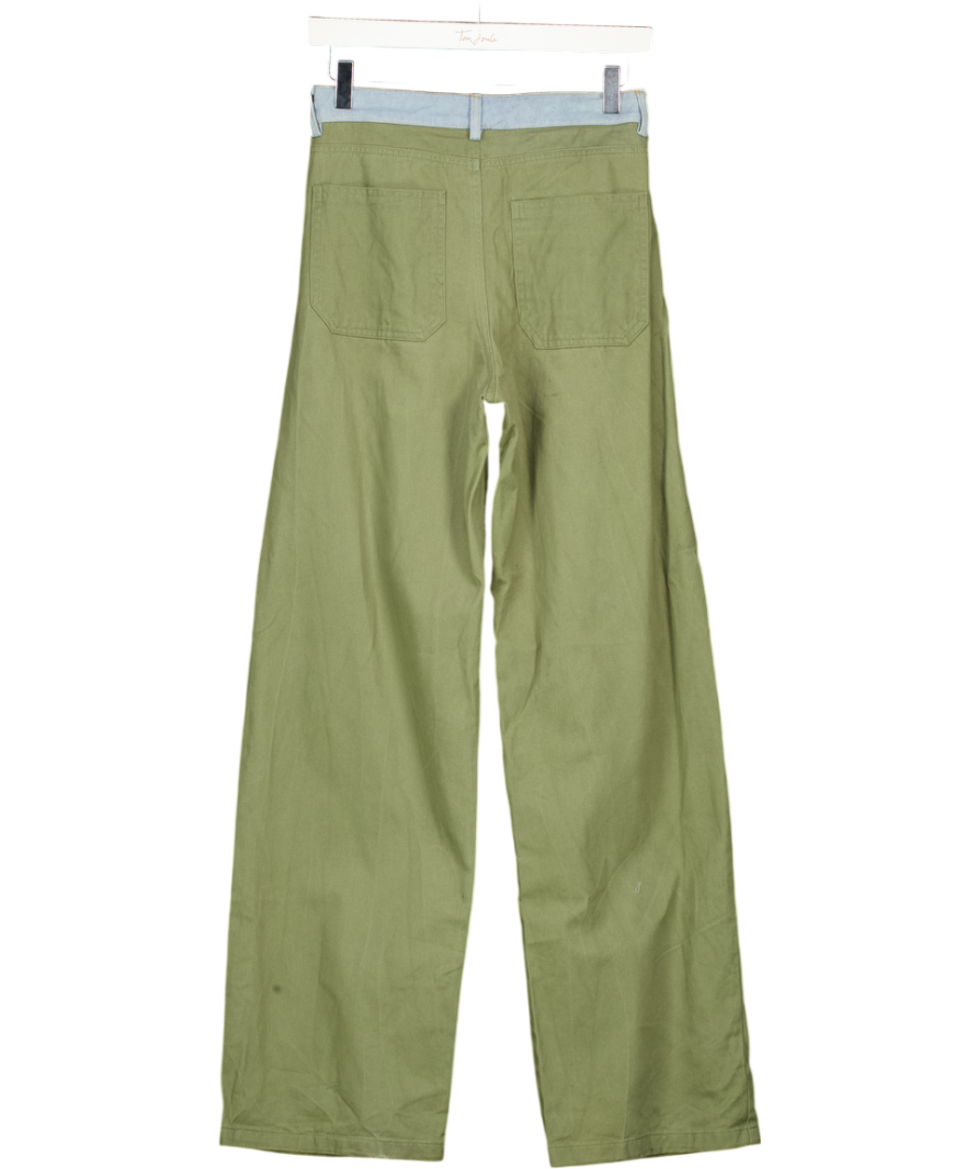 DAHLIA Green Khaki & Blue Denim Straight Leg Trousers UK XS