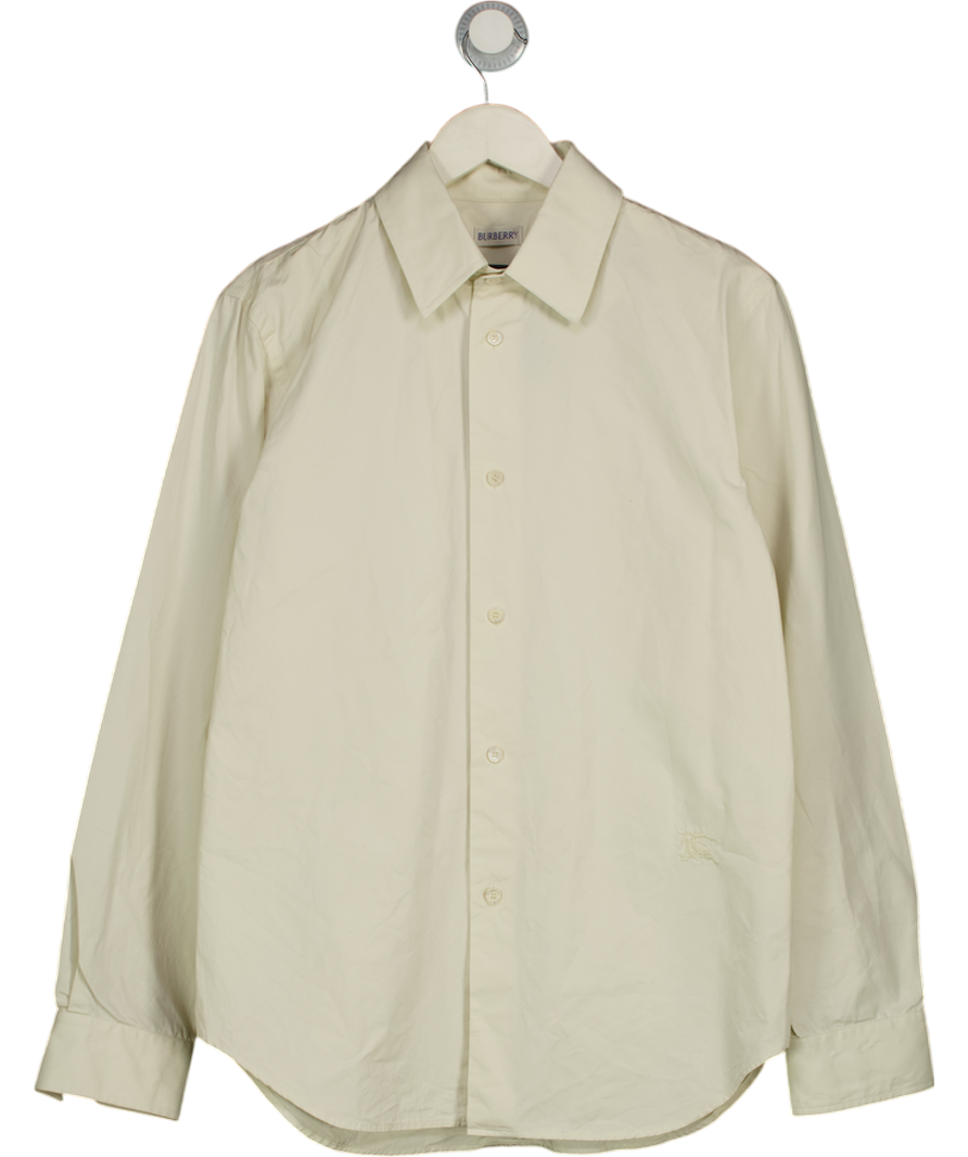 BURBERRY Off- White Knight Embroidered Logo Cotton Shirt UK S
