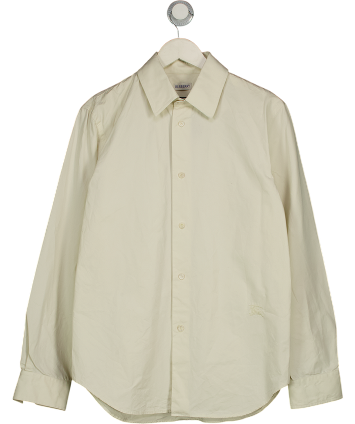 BURBERRY Off- White Knight Embroidered Logo Cotton Shirt UK S