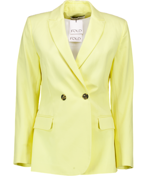 THE FOLD Yellow Stretch Cotton Fitted Double Breasted Blazer UK 10