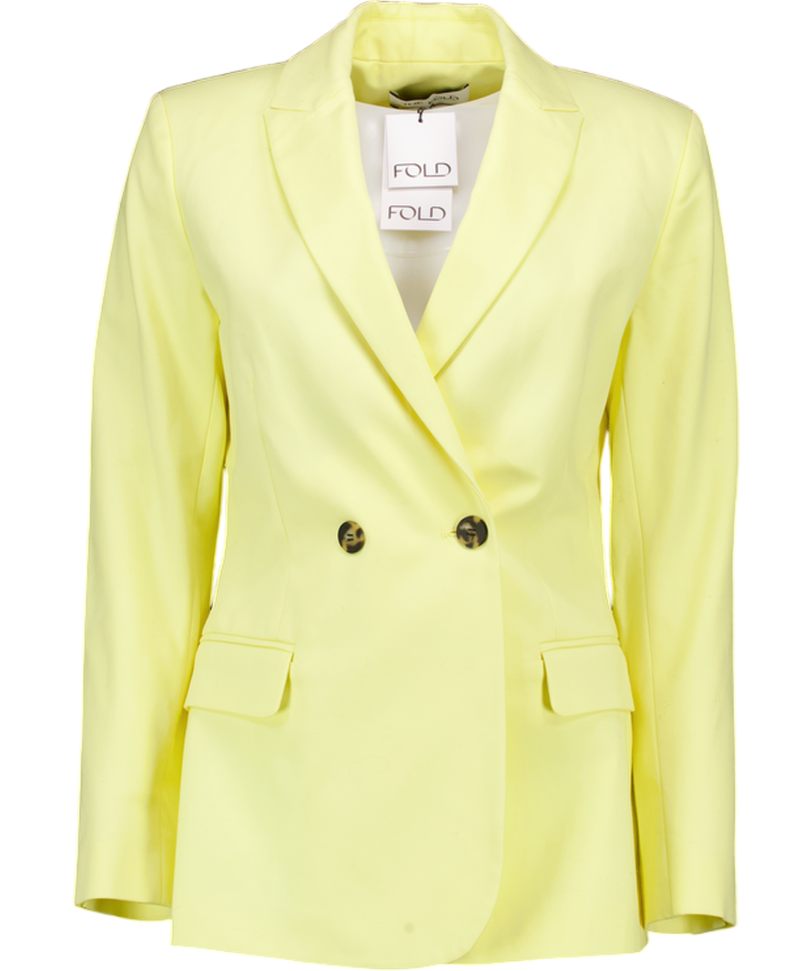 THE FOLD Yellow Stretch Cotton Fitted Double Breasted Blazer UK 10