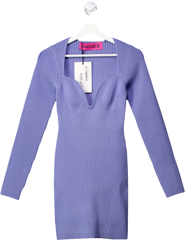 Gauge 81 Cornflower Blue Merino Sweetheart-neck Ribbed Dress UK 12 UK M