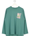 ASOS Grey Design Long Sleeve Skater Tee With Matcha Graphic In Green UK M
