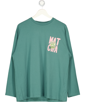 ASOS Grey Design Long Sleeve Skater Tee With Matcha Graphic In Green UK M