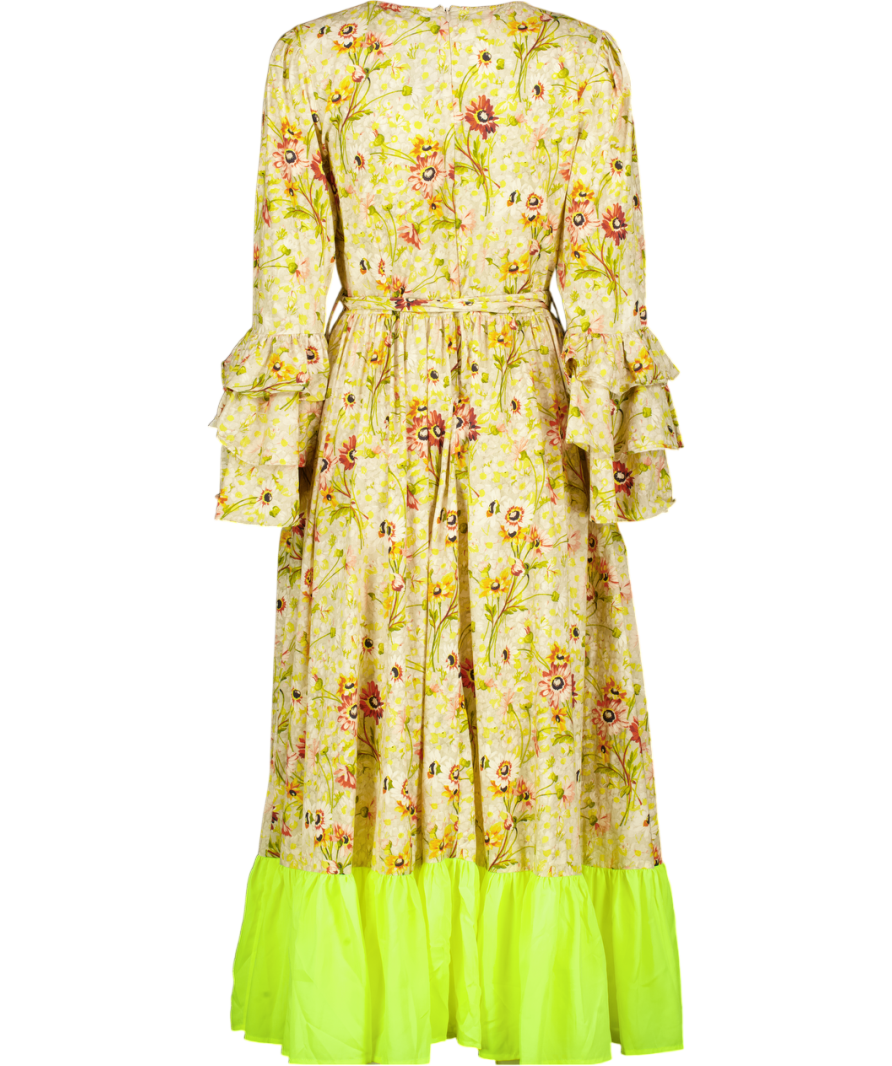 Batsheva Yellow Laura Ashley Waverley Witton Floral Print Midi Dress UK 14