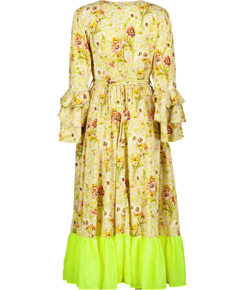 Batsheva Yellow Laura Ashley Waverley Witton Floral Print Midi Dress UK 14