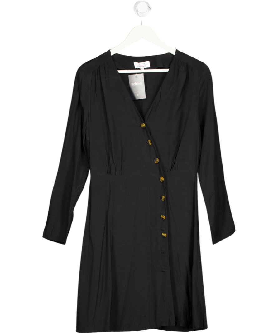 & Other Stories Black Asymmetric Button Up Wrap Dress UK 10
